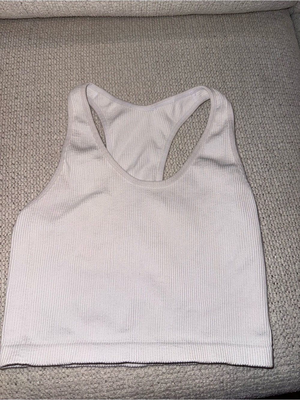 Zella White Ribbed Racerback Crop Tank